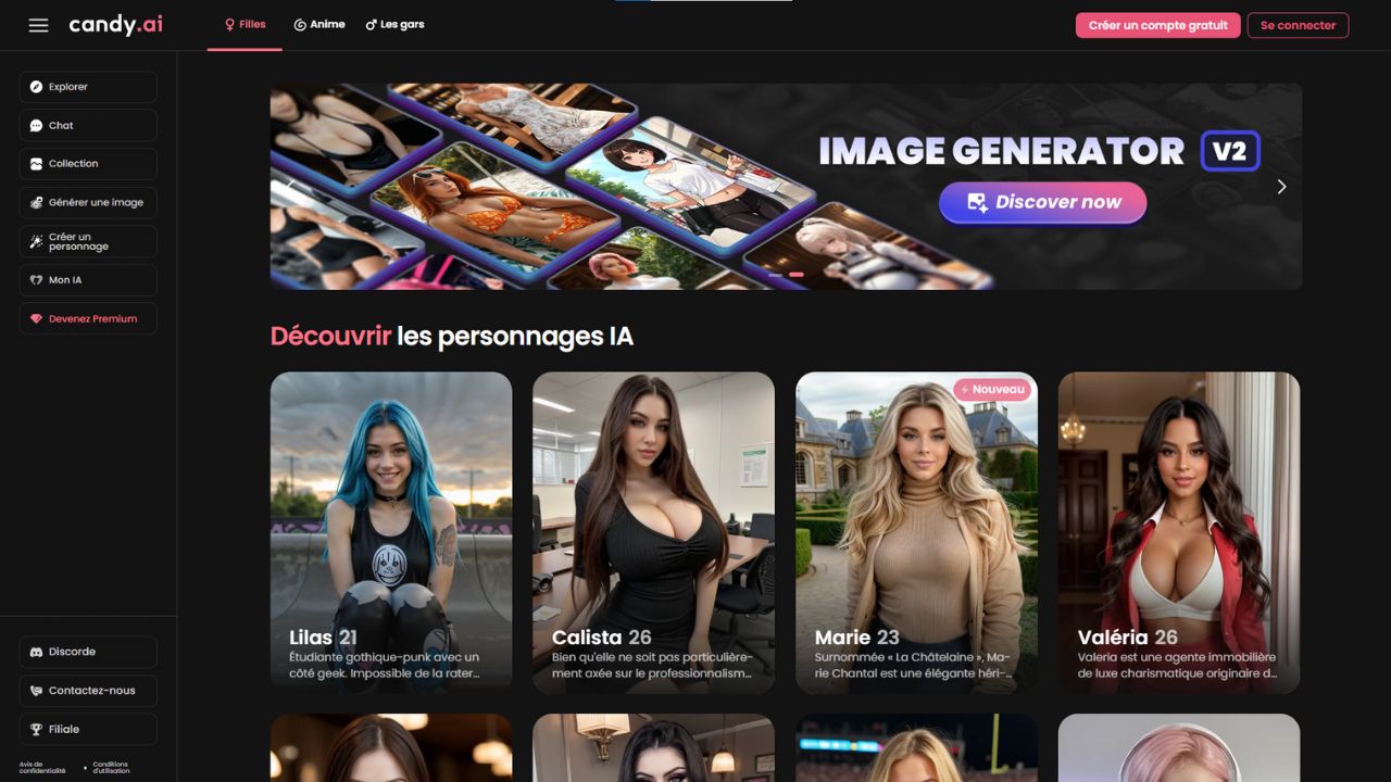 page d'accueil de candy ai une application hentai ia